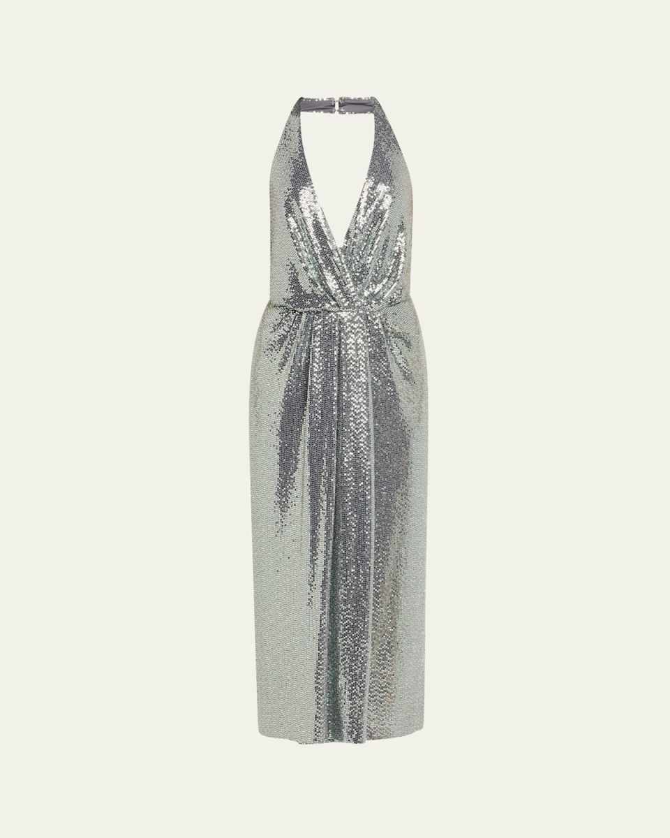Leonie Deep V-Neck Disco Jersey Midi Dress